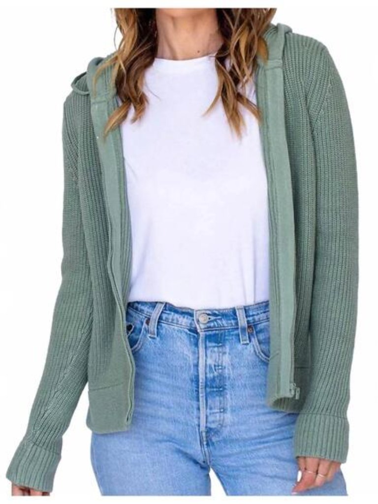 Nwt Pura Cashmere Women's Fisherman Hoodie Sweater Size M Sage Green Full Zip — image 2 of 8